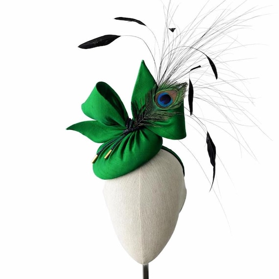 MONACO - green silk with peacock feather