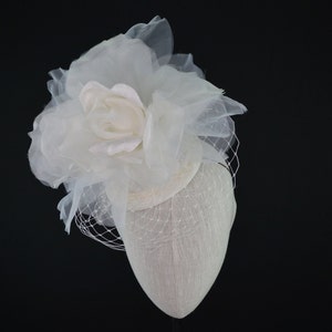 Ivory Rose Hat. Fun Womens fascinator. Big Flower Bridal shower, Bride or bridesmaid headpiece.  Alternative Wedding Hat.