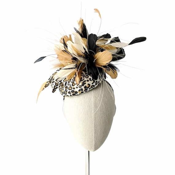 Leopard Print Feather Cocktail Hat