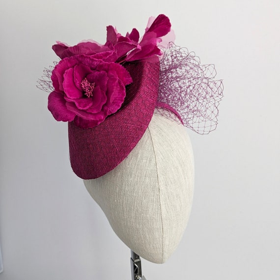Cerise Formal Hat with Velvet Flowers
