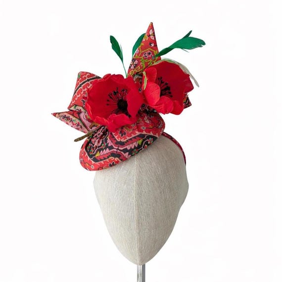 MARRAKESH - print in organic fabric with handmade feather poppies