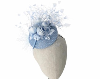 Light Blue Fascinator with handmade flowers and feathers, gorgeous Royal Ascot style Kentucky Derby Hat