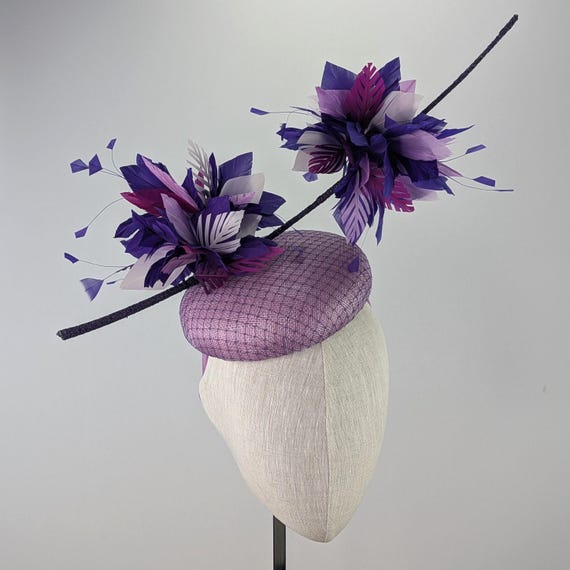 Purple Pom Pom feather hat