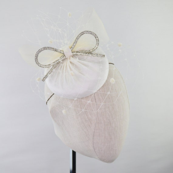 Silk Cocktail hat with Crystal Bow