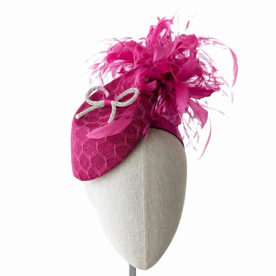 ZARA - Cerise Percher Hat with Rhinestone Bow.