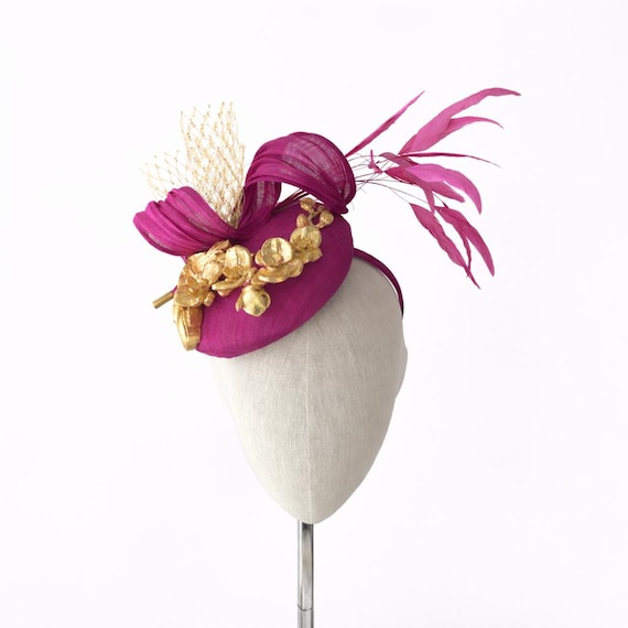 GILDED - Magenta Pink Silk Abaca with swirl and feathers