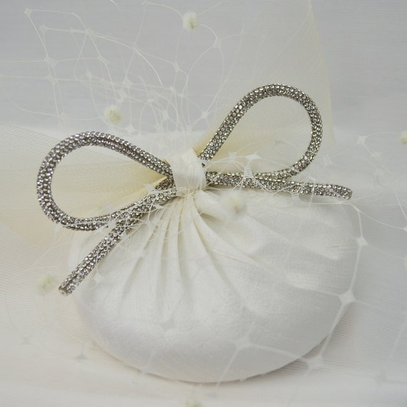 Silk Cocktail hat with Crystal Bow