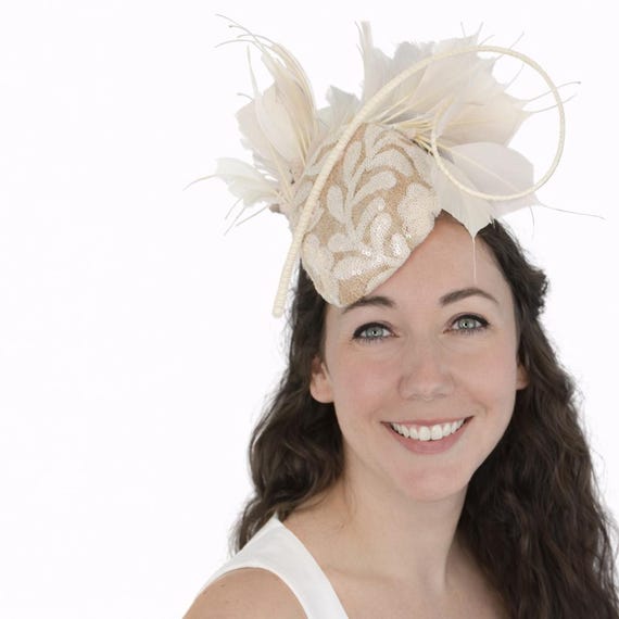 SERAPH - CUSTOMIZE COLORS - Feather Cocktail Hat with sequin overlay a straw quill.