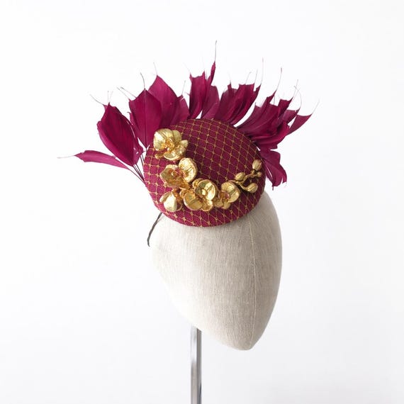 GILDED - Magenta and Gold Orchid feather