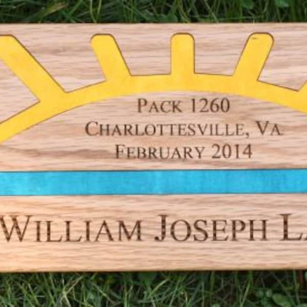 Personalized Plaque for Arrow of Light Style #2 with Blue and Gold Inlay Navajo Arrow Display for Cub Scouts Blue and Gold Banquet