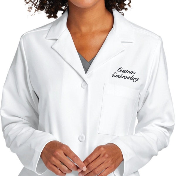 Women's Lab Coat Embroidered Medical Hospital Doctor Nurse Uniform Personalized Business Logo Name Title Custom Wonderwink Ladies WW4172