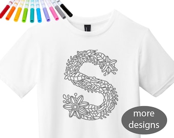 Color Your Own Personalized Shirt Zentangle Doodle Coloring Shirt Craft with Kids Project Kids Birthday Party Activity Party Favor