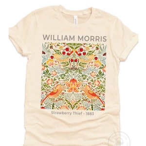 Chemise voleur de fraises par William Morris, art nouveau design textile vintage cadeau de designer tissu floral botanique oiseau fleur t-shirt doux