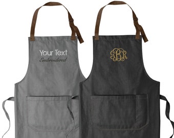 Custom Embroidered Apron, Monogrammed Apron Personalized Kitchen Gift Men's Women's Apron Cook Baker Restaurant Bar Shop Uniform A800