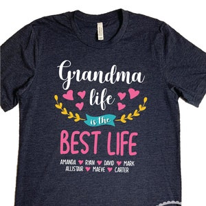 Grandma T-Shirt, Grandma Shirt with Grandkids Names Grandma Grandkids Shirt Personalized Grandma Shirt Grandma Grandchildren Shirt, Printed