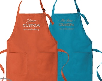 Custom Embroidered Apron, Personalized Apron Gift Port Authority Full-Length Two-Pocket Bib Apron Monogrammed Apron Customized Apron