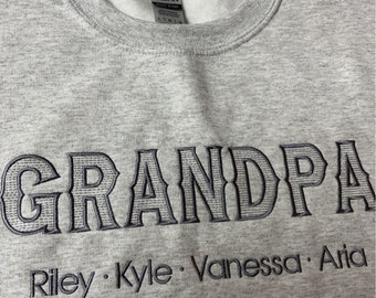 Embroidered Grandma Grandpa Dad Mom Hoodie with Grandkids Names Custom Grandpa Grandma Sweatshirt Personalized Grandparent Parent Sweatshirt