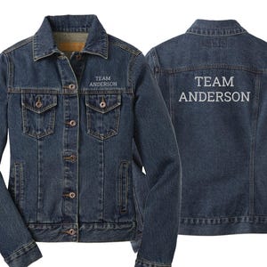 Custom Embroidered Denim Jacket Men's and Ladies Personalized Monogrammed Text Logo Stonewashed Indigo Denim Chest Pockets J7620 L7620