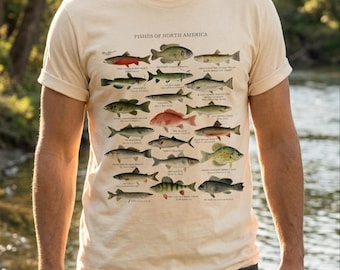 Nordamerikanisches Fisch Shirt, Fischer Geschenk, See Naturforscher Naturforscher, Fliegenfischen, Bass, Forelle, Hecht, Lachs, Pickerel, Barsch, Red Snapper