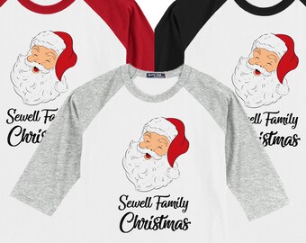 Family Santa Shirts, Personalized Family Christmas Outfit Custom Family Matching Santa Pajamas  Coordinating Vintage Santa Raglan Tees