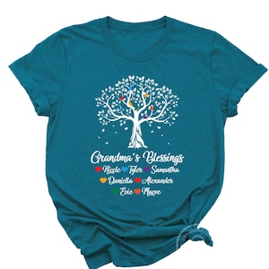 Personalized Grandma Shirt with Grandkids Names Gift Mimi Nana T-Shirt Mother&#39;s Day Birthday Tree of Life Tee Teal Pink Black Navy Turquoise