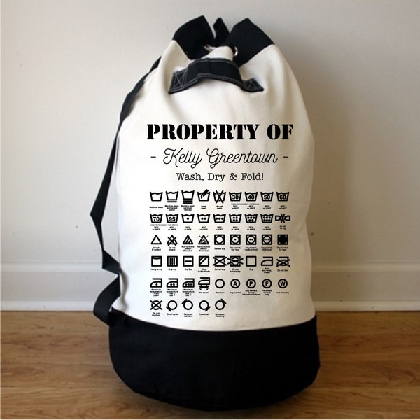 Heavy Duty Custom Laundry Bag with Washing Instructions Laundry Symbols Customized Laundry Bag for College Dorm Resort Drycleaning Bag