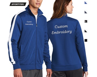 Custom Embroidered Track Jacket Sport-Tek Tricot Sleeve Stripe Jacket Logo Team Warm Up Uniform Ladies Men's Youth JST94 LST94 YST94