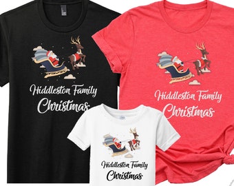 Family Coordinating Christmas Shirts Santa Sleigh, Personalized Family Christmas Shirts, Custom Family Matching Christmas Shirts, Retro