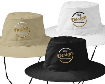 Custom Embroidered Bucket Hat, Embroidery on Bucket Hat, Personalized Text Logo Design Customized Brim Summer Hat UV Sun Hat C921