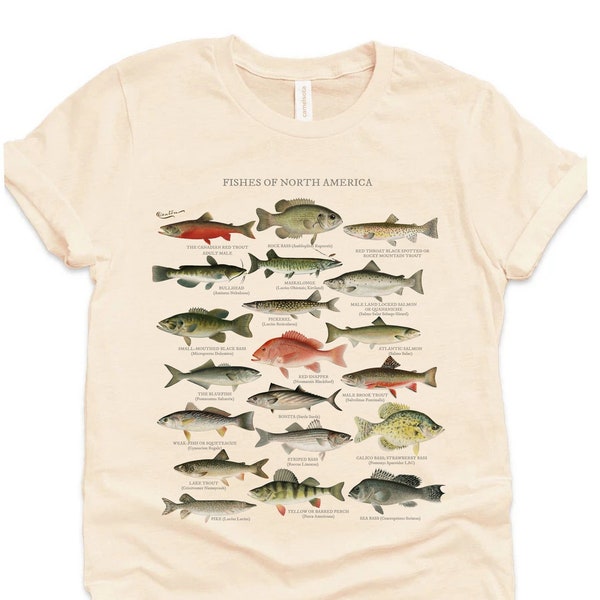 North American Fish Shirt, Fisherman Gift, Lake Outdoorsman Naturalist, Fly Fishing, Bass, Trout, Pike, Salmon, Pickerel, Perch, Red Snapper