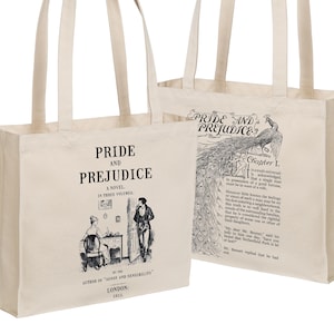 Pride and Prejudice Tote Bag, Heavy Duty Jane Austen Tote, Jane Austen Gift, Classic Book Literary Gift Bookish Gift Reader Gift Library Bag