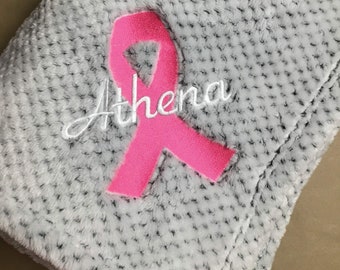 Embroidered Breast Cancer Blanket, Personalized Cancer Survivor Blanket, Custom Cancer Blanket, Port Authority Plush Texture Blanket 50"x60"
