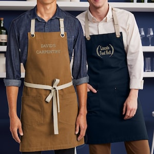 Tablier brodé en toile de coton personnalisé, logo ou texte monogrammé tablier, cadeau de chef cuisinier personnalisé uniforme de Restaurant autorité portuaire A815