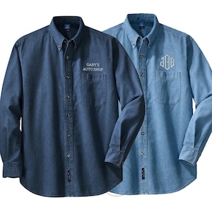 Custom Embroidered Long Sleeve Denim Shirt Personalized Monogrammed Button Down Shirt Custom Denim Shirt Company Logo on Work Shirt SP10