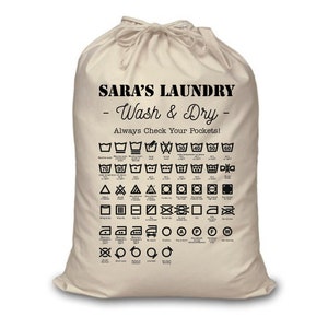 Custom Canvas Laundry Bag with Washing Instructions Personalized Laundry Symbol Customized Laundry Bag for College Dorm Graduation Gift