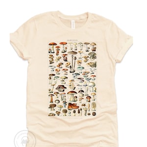 Camisa de cogumelo vintage gráfico enciclopédia camisa adolphe millot ilustrações para le larousse despeje tous camisa ao ar livre presente do amante da natureza