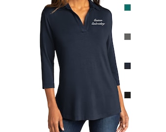 Embroidered Port Authority Ladies Luxe Knit Tunic Personalized Tunic Shirt Custom Logo Tunic Company Logo Long Tunic LK5601