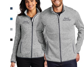 Custom Embroidered Sweater Fleece Full-Zip Jacket Monogrammed Team Corporate Uniform Personalized Men's Ladies Port Authority F232 L232