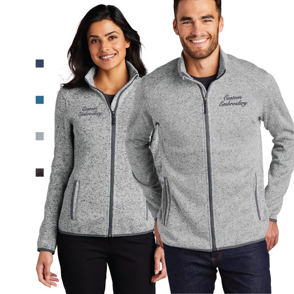 Custom Embroidered Sweater Fleece Full-Zip Jacket Monogrammed Team Corporate Uniform Personalized Men's Ladies Port Authority F232 L232