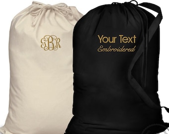 Custom Embroidered Canvas Laundry Bag Monogrammed Heavy Weight Personalized Company Logo Dry Cleaning Orginazation