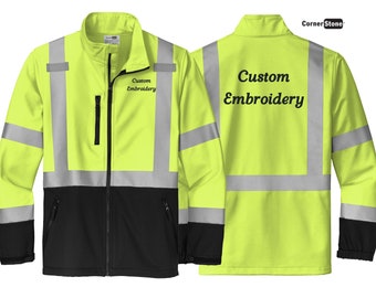 Custom Embroidered CornerStone ANSI 107 Class 3 Soft Shell Jacket, 360 Degree High Visibility Jacket Safety Yellow Jacket Full Zip CSJ503