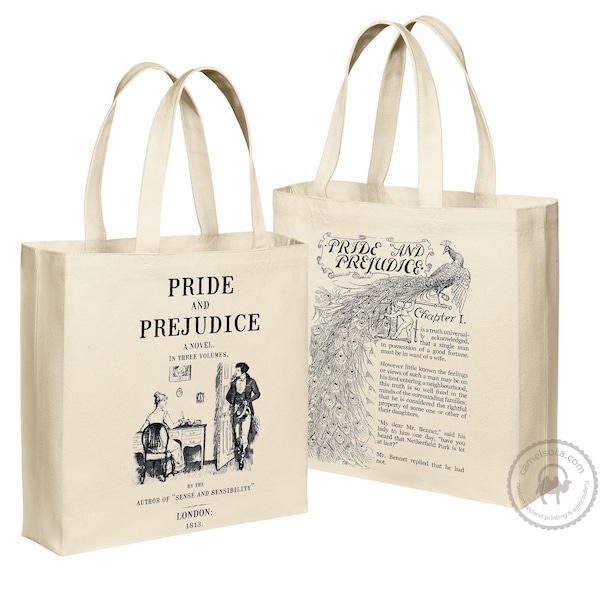 Pride and Prejudice Tote Bag, Heavy Duty Jane Austen Tote, Jane Austen Gift, Classic Book Literary Gift Bookish Gift Reader Gift Library Bag
