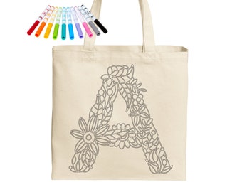 Color Your Own Personalized Tote Zentangle Doodle Coloring Kids Craft Project Slumber Party Favors Sleepover Color-In Gift Activity