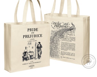 Pride and Prejudice Tote Bag, Heavy Duty Jane Austen Tote, Jane Austen Gift, Classic Book Literary Gift Bookish Gift Reader Gift Library Bag