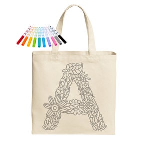 Color Your Own Personalized Tote Zentangle Doodle Coloring Kids Craft Project Slumber Party Favors Sleepover Color-In Gift Activity