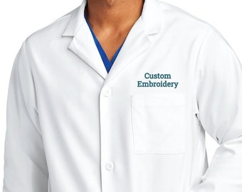 Men's WonderWink Lab Coat, Embroidered Medical Hospital Uniform Personalized Business and Name Title Dr Nurse Pharmacist Logo Custom WW5172