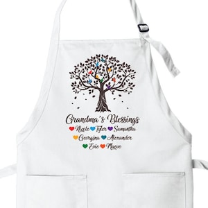 Personalized Grandma Apron Grandma Apron with Grandkids Names Grandma Grandkids Apron Grandma Grandchildren Apron Two Pocket Bib Apron