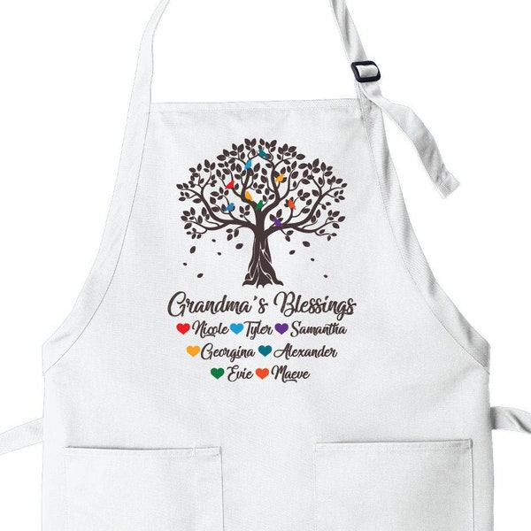 Personalized Grandma Apron Grandma Apron with Grandkids Names Grandma Grandkids Apron Grandma Grandchildren Apron Two Pocket Bib Apron