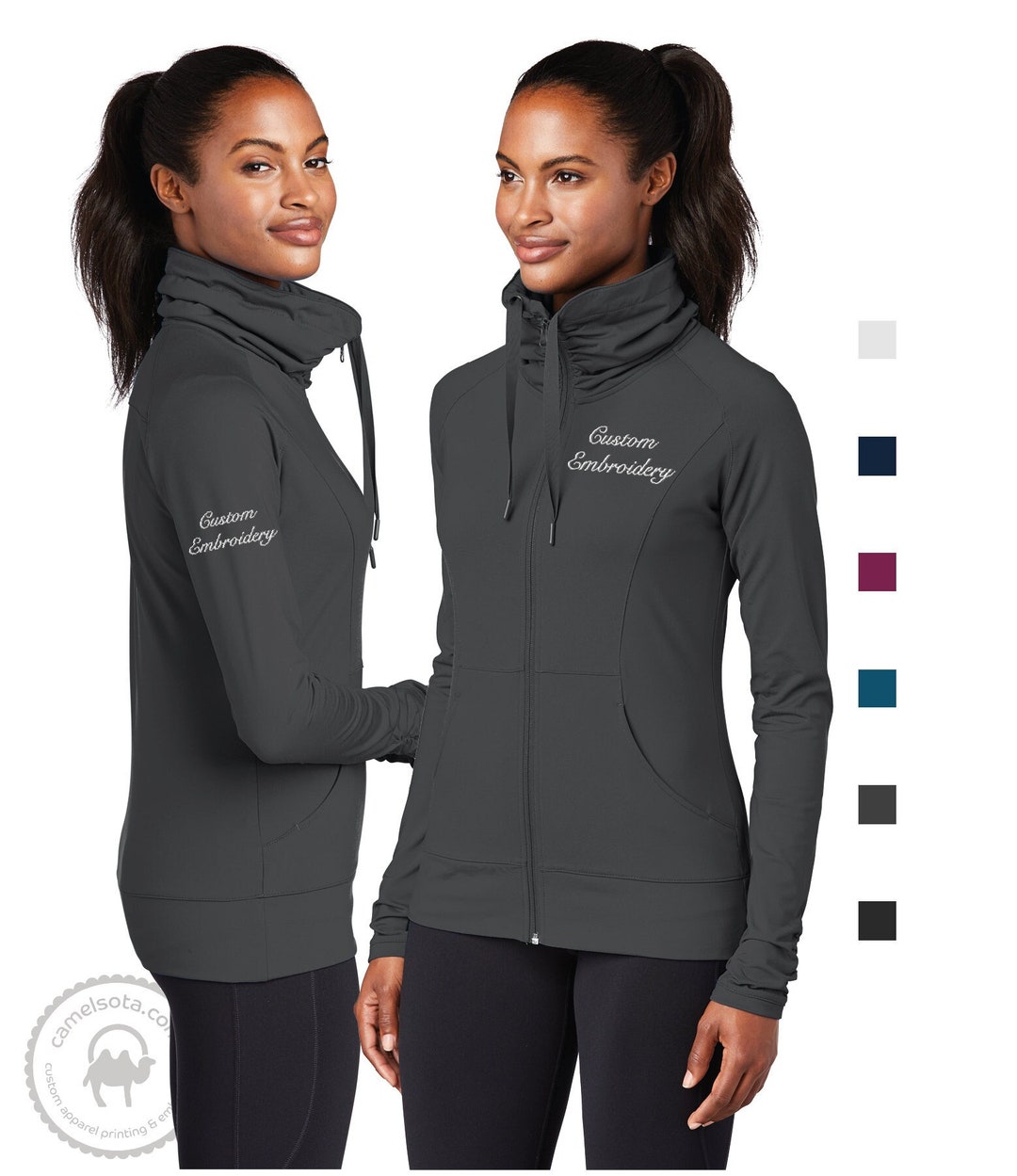 Custom Embroidered Sport-tek Ladies Sport-wick Stretch Full-zip Jacket  Monogrammed Team Logo Corporate Uniform Collar With Ruching LST852 