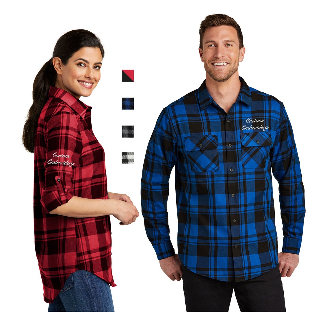 Embroidered Flannel Shirt Long Sleeve Personalized Monogrammed Plaid